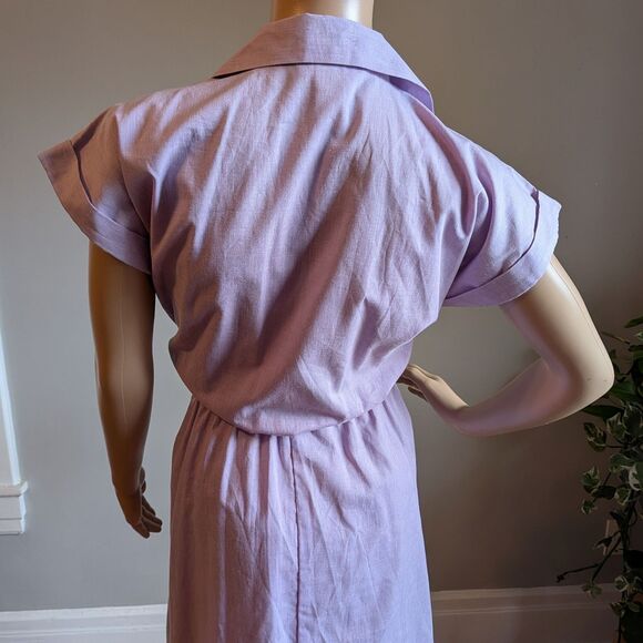 Vintage 80s TropiCool Lavender Purple Shirt Dress Cotton Midi Size 12 - Picture 12 of 15